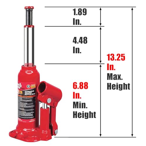 Big RED T90213-2 Torin Hydraulic Welded Bottle Jack with Blow Mold Carrying Storage Case, 2 Ton (4,000 lb) Capacity, Red - size: 2 Ton (4,000 LBs), style: Welded Bottle Jack with Case