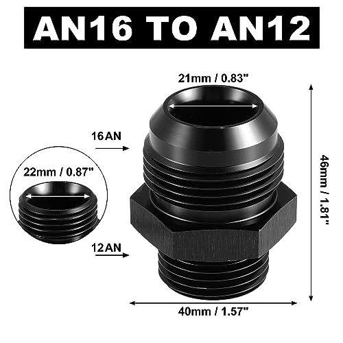 X AUTOHAUX 16AN Flare to 12AN ORB O Ring Port Male Fuel Pump Rail Adapter Fuel Fitting Adapters for Car Aluminum Alloy Black
