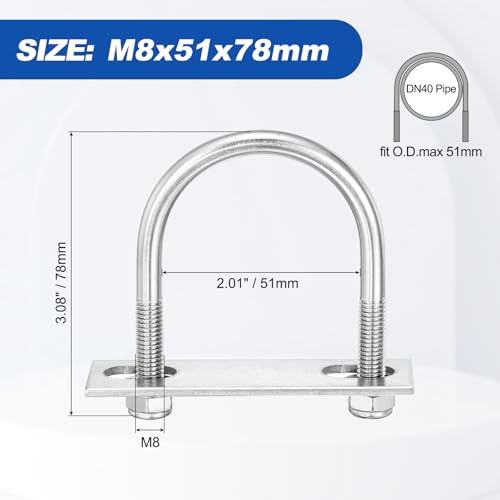 METALLIXITY U Bolts 4Set M8x51x78,Round U Bolt Kits 304 SS U Clamp - color: Silver, size: M8x51x78mm