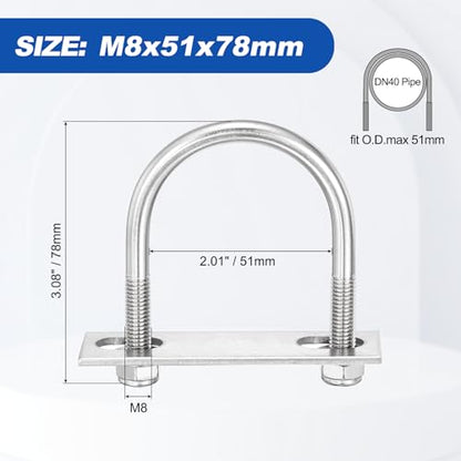 METALLIXITY U Bolts 4Set M8x51x78,Round U Bolt Kits 304 SS U Clamp - color: Silver, size: M8x51x78mm