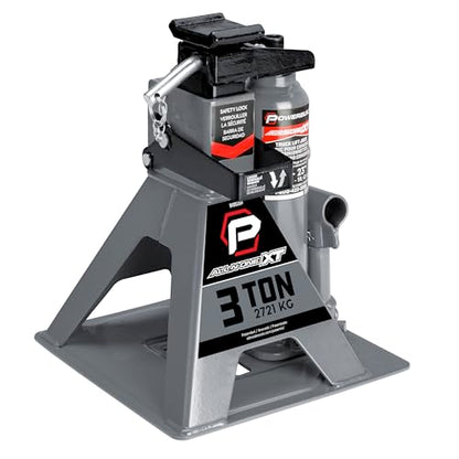 POWERBUILT 3 Ton All-in-One Hydraulic Bottle Jack and Jackstand in One, Compact, Wide Base, 11-21 Inch Range, Eliminates Jackstands, for Trucks, SUVs, RVs, Trailers, ASME, Not for Sedans - 640912 - color: gray