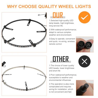 DREAMOTOR 4PCS 15.5" RGB LED Wheel Ring Lighting with APP & Remote Control - size: 15.5 inch - RGB Wheel Ring Lighting Kit