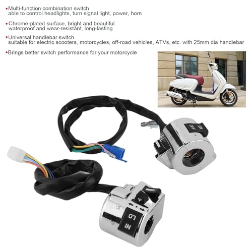 Motorcycle Handlebar Switch Assembly 25mm, Left & Right Pair Control Unit with Turn Signal, Horn, Headlight High/Low Beam for Scooter Moped ATV UTV