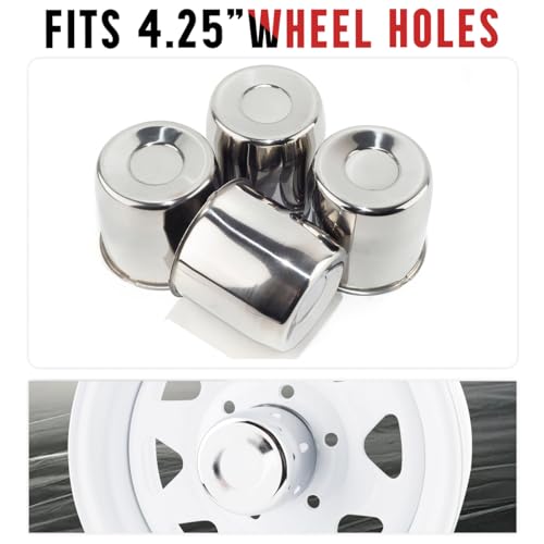 Rtrhinotuning Stainless Steel Push Through Center Caps 4.25" for Trailer Truck Rv Wheel Rims Chrome Trailer Hub Cap 4.11" Hight 4 PCS Wheel Center Caps - color: Chrome, size: 4.25" Center Hole, 4.11" Height