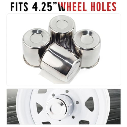 Rtrhinotuning Stainless Steel Push Through Center Caps 4.25" for Trailer Truck Rv Wheel Rims Chrome Trailer Hub Cap 4.11" Hight 4 PCS Wheel Center Caps - color: Chrome, size: 4.25" Center Hole, 4.11" Height