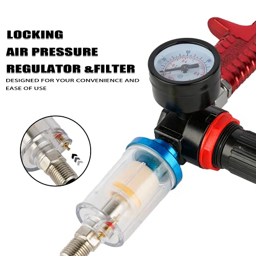 ETOSHA HVLP Spray Gun Set 3pcs, Auto Paint Primer with Air Regulator & Maintenance Kit, Paint Sprayer with Cups for Various Painting Projects（1.0mm, 1.4mm&1.8mm Needle Nozzle Set） - size: Standard Kit