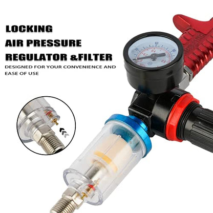ETOSHA HVLP Spray Gun Set 3pcs, Auto Paint Primer with Air Regulator & Maintenance Kit, Paint Sprayer with Cups for Various Painting Projects（1.0mm, 1.4mm&1.8mm Needle Nozzle Set） - size: Standard Kit