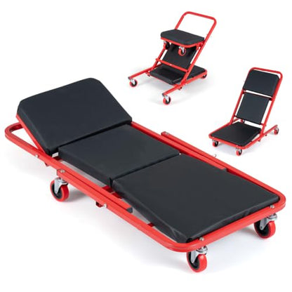 Goplus 41" Foldable Mechanic Creeper, 4-in-1, 450 LBS Capacity - color: Red, size: 41"