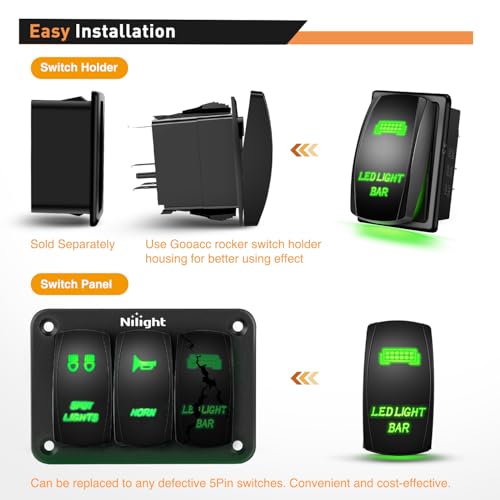 Nilight 2 Gang Rocker Switch Panel SPST On Off 12 Volt Toggle Green - color: Green, size: 2 Gang