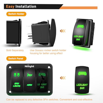 Nilight 2 Gang Rocker Switch Panel SPST On Off 12 Volt Toggle Green - color: Green, size: 2 Gang