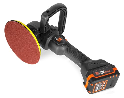 WEN 20V Max Cordless 7-Inch Variable Speed Rotary Polisher and Waxer Kit with 4Ah Battery, Charger, and Polishing Pads (20877) - size: Cordless