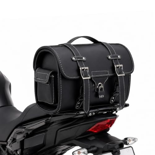 Fully Upgraded Motorcycle Bag,thickened PU leather,With Anti-Theft Buckle & Password Lock Tail Bag,Dual Independent Side Pockets,Multi-Purpose Motorcycle Tool Bag/Saddle Bags,Universal Black