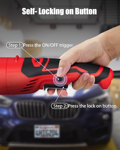 AVID POWER Car Rotary Buffer Polisher Waxer 1200W, 6 Speeds, Polishing Pads - color: Light Red
