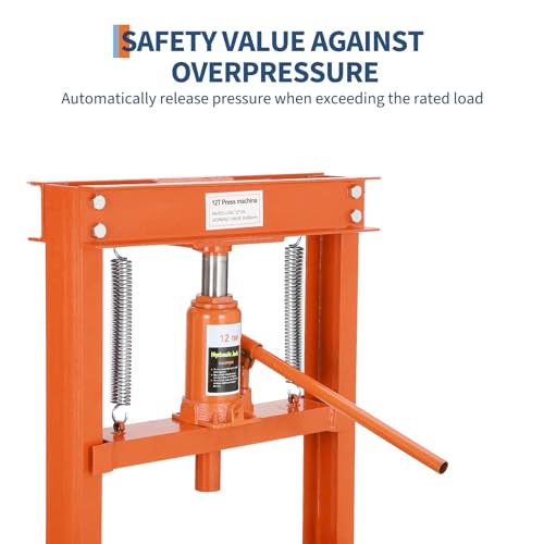 Heavy Duty 12 Ton Hydraulic H-Frame Shop Press, Adjustable Height - color: Orange|With Dust Cover|12T