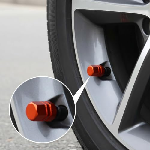 Tallew 50 Pcs Tire Valve Stem Caps Metal Aluminum Tire Caps, Orange - color: Orange