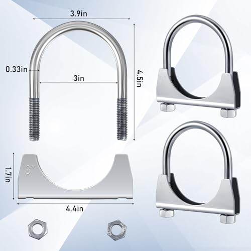 4 Pcs 3" Exhaust Clamp Heavy Duty U-bolt Exhaust Clamp - color: Silver, size: 3"