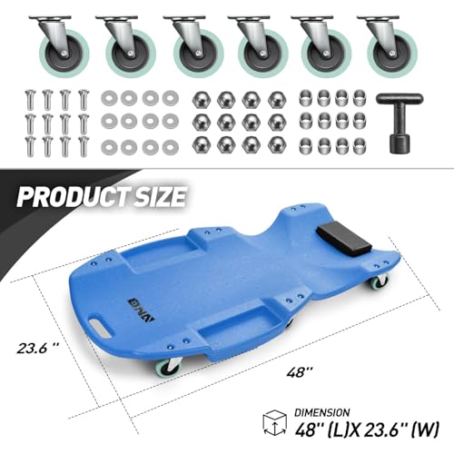 DNA MOTORING TOOLS-00239 48 Inches Heavy-Duty Low-Profile Roller Automotive Creeper with Padded Headrest, Blue - color: Blue, size: 48 Inches
