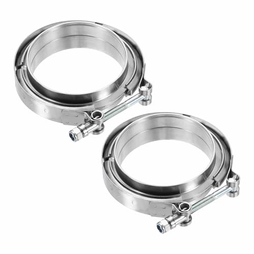 HARFINGTON 2pcs V Band Clamp with Flange 4 Inch 304 Stainless Steel Male Female V-Band Exhaust Clamp Flange Kit for Auto, Silver - size: 4 Inch