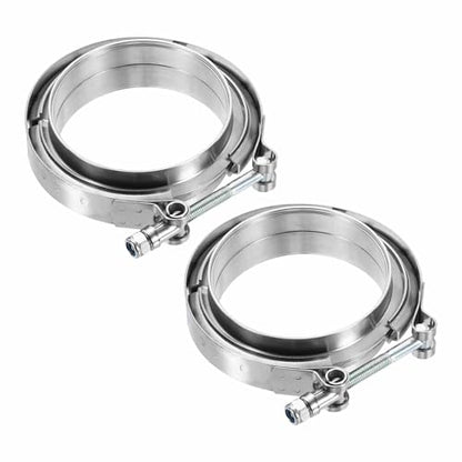 HARFINGTON 2pcs V Band Clamp with Flange 4 Inch 304 Stainless Steel Male Female V-Band Exhaust Clamp Flange Kit for Auto, Silver - size: 4 Inch