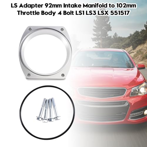 Bruce & Shark 102mm Aluminum Throttle Body Adapter Spacer Plate Kit Compatible with GM LS1 LS3 LSX LS Engine, With 4 Bolt & O-Ring