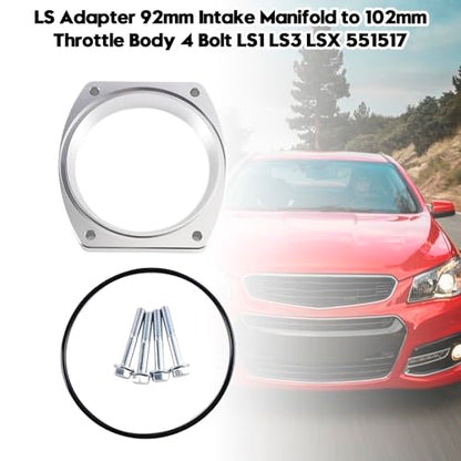 Bruce & Shark 102mm Aluminum Throttle Body Adapter Spacer Plate Kit Compatible with GM LS1 LS3 LSX LS Engine, With 4 Bolt & O-Ring