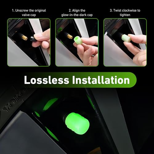 20 PCS Fluorescent Tire Valve Stem Caps, Glow in The Dark Tire Valve Caps, Cool Luminous Tire Air Cap, Universal Wheel Air Covers for Cars Motorcycles SUV Trucks Bikes (Green) - color: Green