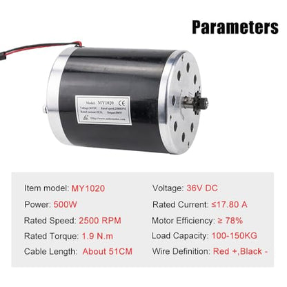 36V Motor Kit 500W Brushed Electric Motor and Controller, Throttle with Key - size: 36V 500W