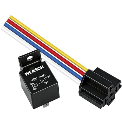2 Pack 48V 40A Car Relay Harness, 4-Pin SPST, 12AWG Harness Sockets, Automotive Switches and Starters, for Automotive Truck Van Motorcycle Boat - size: 4-Pin 48V
