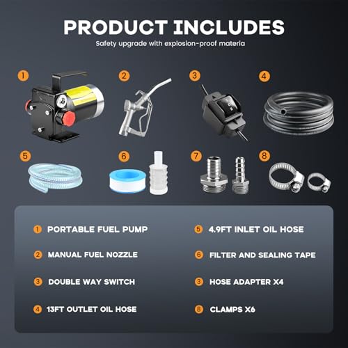 12V DC Gasoline Fuel Pump Kit, Self-priming Fuel Transfer Pump, Reversible Pumping, Overheat Protection, Explosion-proof, Suitable for Gasoline, Diesel, Mineral Oil, Kerosene - color: dark(12dckit)