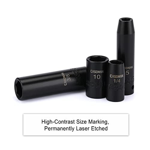CASOMAN 55PCS 1/4-Inch Drive Impact Socket Set, Shallow & Deep, 5/32 Inch - 9/16 Inch, 4mm - 15mm, Metric/SAE, 6-Point, Cr-V Steel Socket Set - size: 1/4"