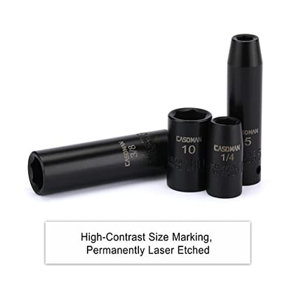 CASOMAN 55PCS 1/4-Inch Drive Impact Socket Set, Shallow & Deep, 5/32 Inch - 9/16 Inch, 4mm - 15mm, Metric/SAE, 6-Point, Cr-V Steel Socket Set - size: 1/4"