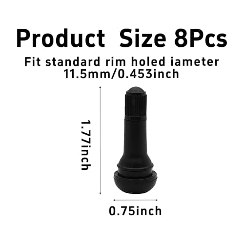 8Pcs TR413 Tubeless Tire Valve Stems, Premium Rubber Snap-in Valve Stems for 0.45" Rim Holes, Universal Fit for Car, Truck, Lawn Mower, Trailer, Leakproof, Easy Installation (Black) - size: TR413