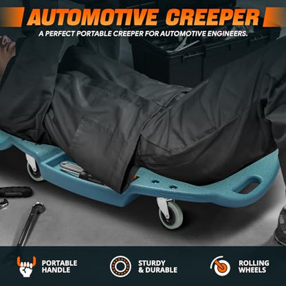 DNA MOTORING 48 Inches Heavy-Duty Low-Profile Roller Automotive Creeper with Padded Headrest, Tiffany Blue, TOOLS-00239-TB - color: Tiffany Blue, size: 48 Inches