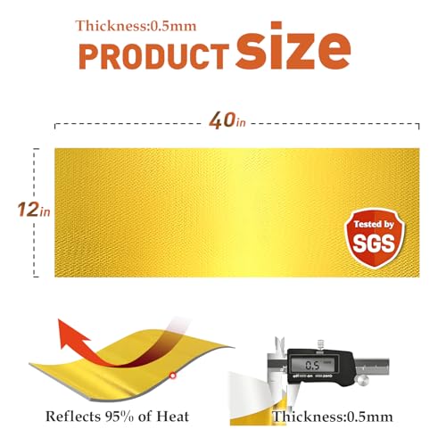 Adhesive Heat Shield Wrap for Automotive, 40 x 12 in, Gold - color: Gold, size: 40" x 12"