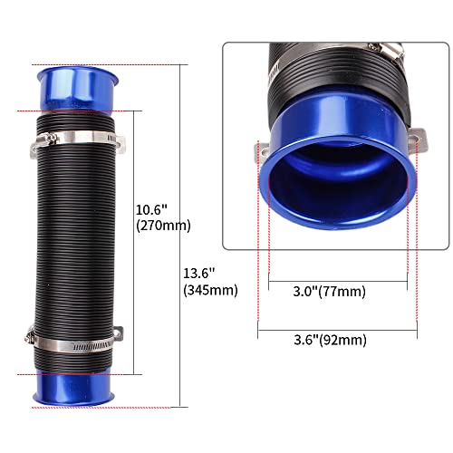 BARTOO 3" Turbine Intake Pipe Adjustable Cold Air Intake Pipe Tube Blue - color: Blue