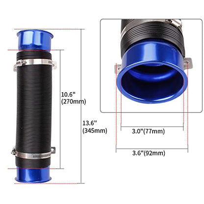 BARTOO 3" Turbine Intake Pipe Adjustable Cold Air Intake Pipe Tube Blue - color: Blue