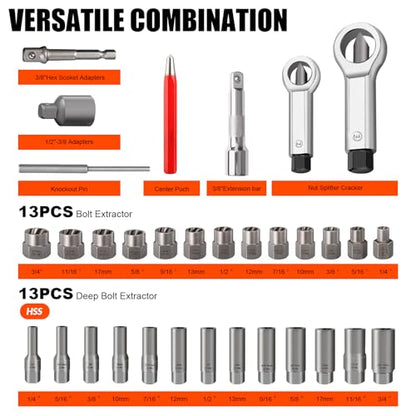 72Pcs Bolt Extractor Kit,Left Hand Drill Bit,Easy Out Screw Bolt Extractor - size: 72PCS