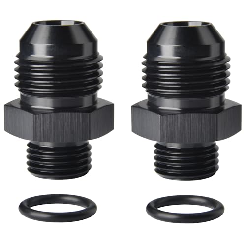 8AN Male Flare to 6AN ORB O-ring Boss Fuel Pump Rail Adapter Fitting Aluminum Black, Pack of 2 - color: Black - 2PCS, size: 8AN to 6AN ORB