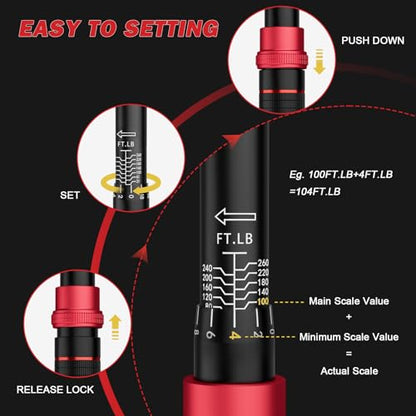 VANPO 1/2-Inch Drive Click Torque Wrench, 20-260 Ft-Lb for Car & Truck - size: 1/2-Inch (20-260 Ft-Lb / 27.1-352.3 Nm)