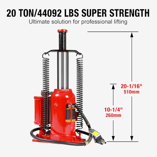 Big RED AQD20TR Air Hydraulic Bottle Jack: Heavy Duty Professional Lift with Dual-Power Operation, 10.24"-20.08" Adjustable Lift Range & Safety Valve - 20 Ton (40,000 LBS) - color: Red, size: 20 Ton (40,000 lbs), style: 20 Ton (40,000 lbs)/AirJack