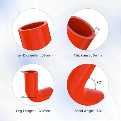 Endure 90 Degree Silicone Elbow Intake Hose 4-Ply, 1.5"(38mm) - Red - color: Red, size: ID - 1.5Inch(38mm)
