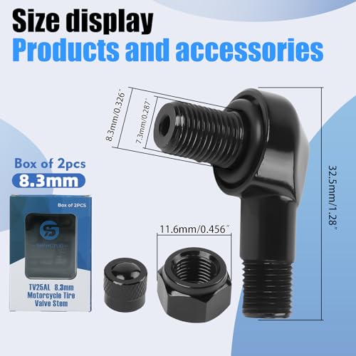 Black Aluminum 90 Degree CNC Motorcycle Tire Valve Stems TV25AL for Aprilia, Ducati, KTM, Easy Installation, 0.357"/8.3mm+0.3mm Valve Hole Dia, Pack of 2 - size: TV25AL-8.3 2pcs