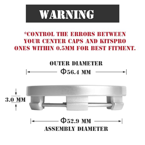 KitsPro 2.2Inch 56MM Wheel Center Caps, Pack of 4 (Silver, Outer 56MM, Inner 53MM) - color: Silver, size: Outer 56MM , Inner 53MM