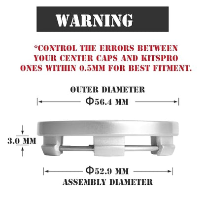 KitsPro 2.2Inch 56MM Wheel Center Caps, Pack of 4 (Silver, Outer 56MM, Inner 53MM) - color: Silver, size: Outer 56MM , Inner 53MM