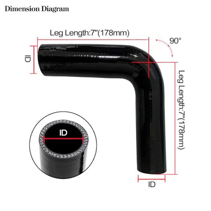 1.5"-1.75" 90 Degree Reducer Silicone Elbow Coupler 7" Leg Length - size: ID: 1.5" to 1.75" (38mm to 45mm)
