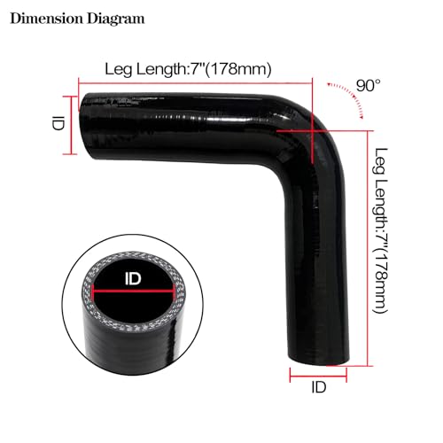 1.5" to 2" 90 Degree Reducer Silicone Elbow Coupler 7" Leg Length - size: ID: 1.5" to 2" (38mm to 51mm)