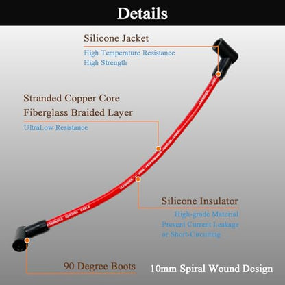 10mm High Performance Spark Plug Wire Set Compatible with Chevy SBC BBC 305 350 454 Electronic V8 Engine with HEI Distributor