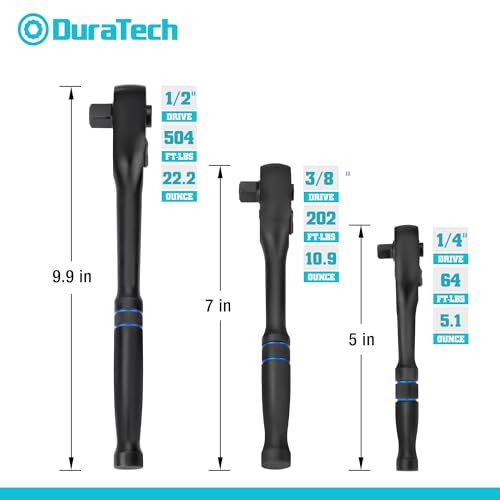 DURATECH 3-Piece Drive Ratchet, 90-Tooth Quick-release Ratchet Wrench - size: Combo Kit (Black)