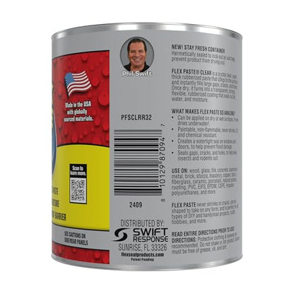 Flex Paste Rubberized Waterproof Sealant Paste, Clear, Quart - size: Quart