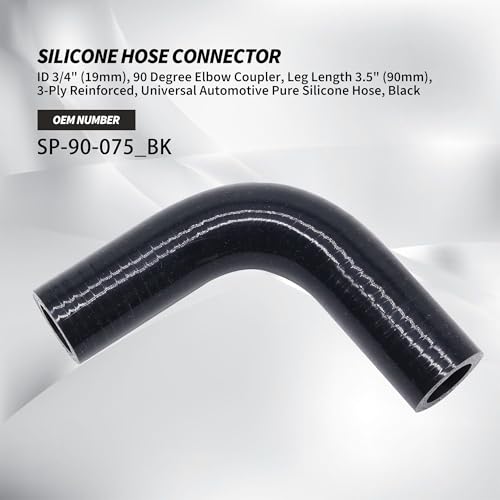 ID 3/4" 90° Degree Elbow Silicone Hose Coupler Black - size: 3/4" (19mm) 90 Degree 3-Ply
